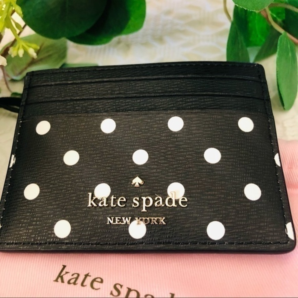 Kate Spade x Disney Minnie Mouse Polka Dot Cardholder Black Red Bow NWT - Picture 3 of 4